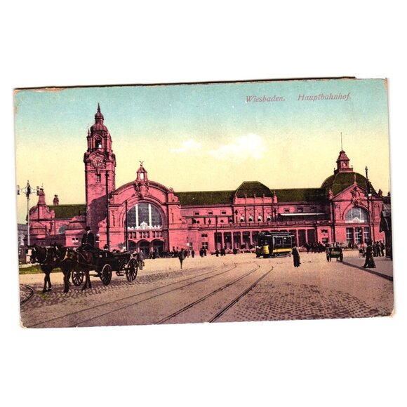 Wiesbaden Hauptbahnhof Vintage Postcard Germany Blank Railway Station Scene - Picture 1 of 2